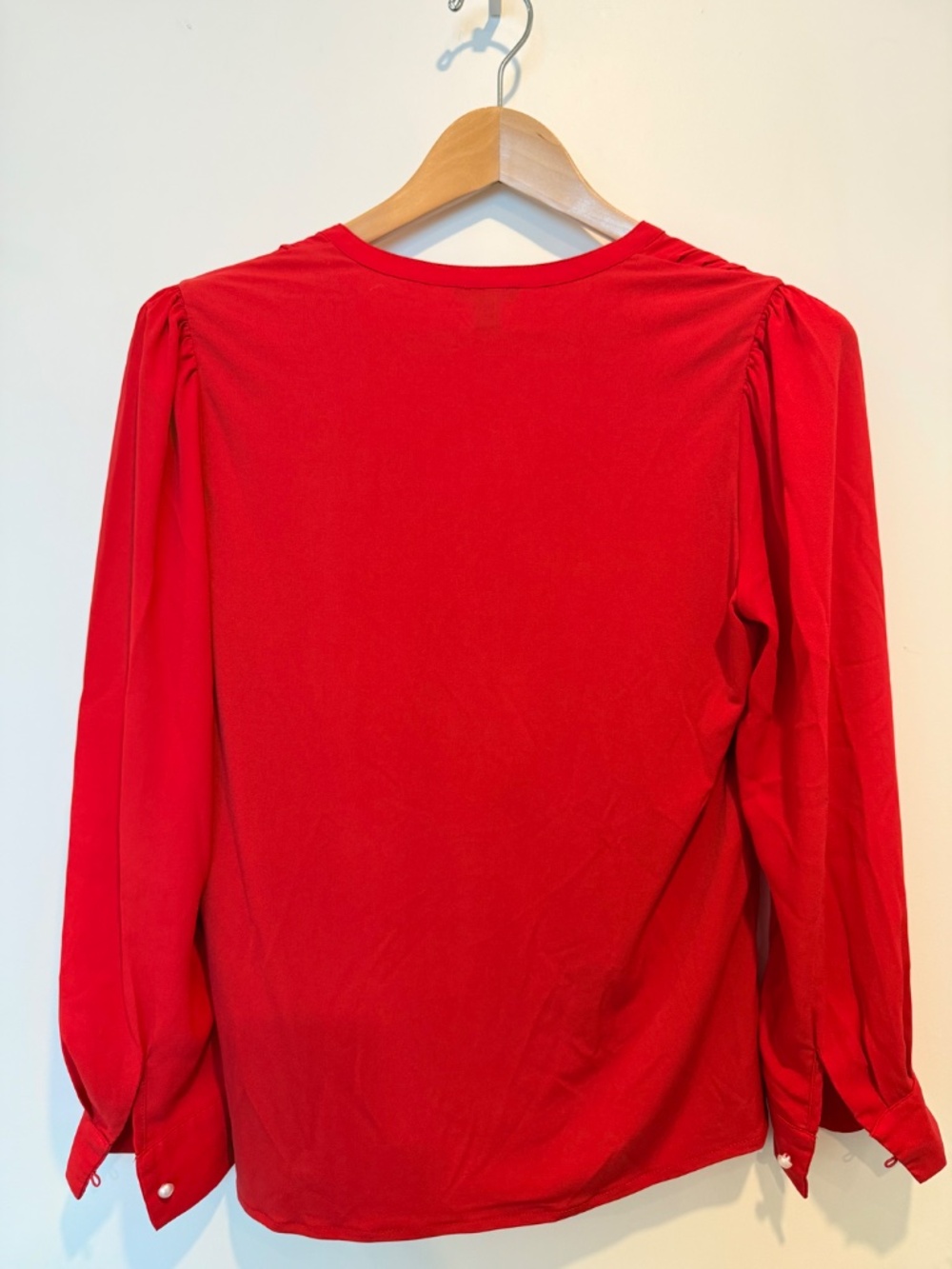 Ann Taylor mixed media red blouse small petite ps long sleeve sp - Picture 3 of 7